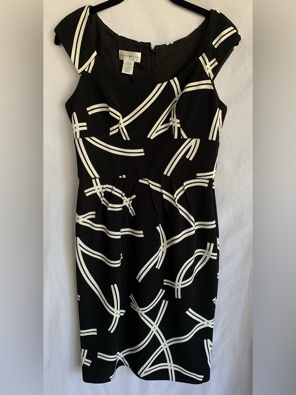 London Style Black Dress with White Abstract Print